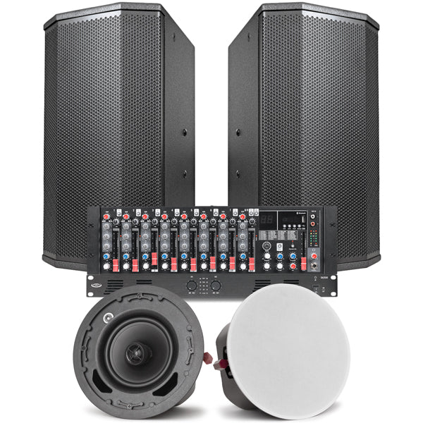 Gymnasium Speaker System with PA Speakers, Ceiling Speakers, Mixer and Amp