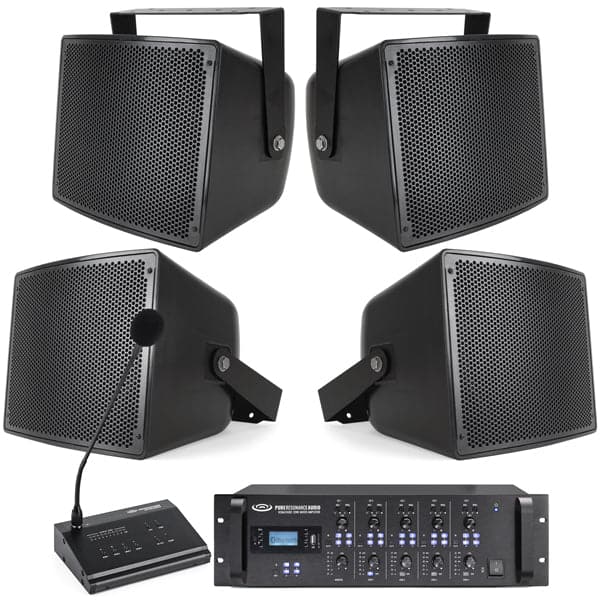 Public Address Sound System with 4 S10 Outdoor Speakers, Multi Zone