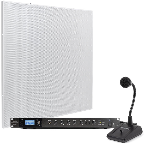 Paging Sound System with 6 Drop Tile Ceiling Speakers, Rack