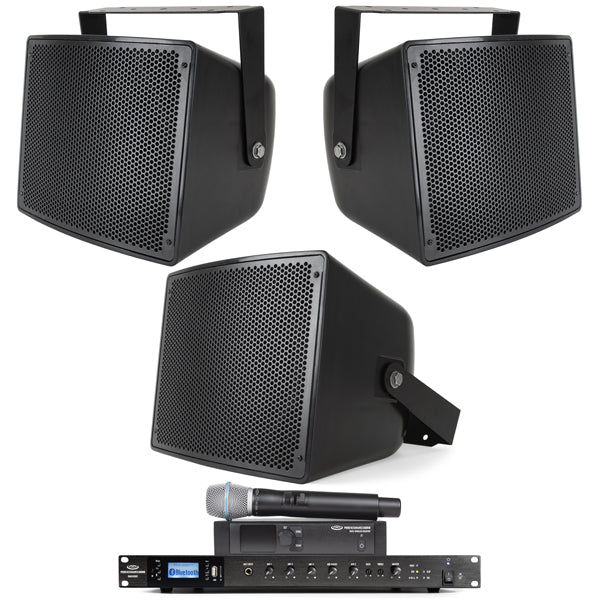 football helmet audio system Football Stadium Sound System with All-Weather Speakers, Mixer Amp and Wireless Handheld Mic