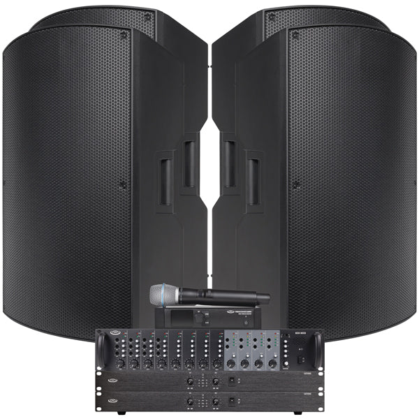 Gymnasium Audio System with PA Speakers, Mixer, Amps and Wireless