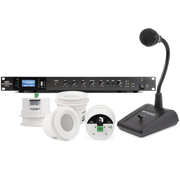 Paging Sound System with 12 Ceiling Speakers, Rack Mount