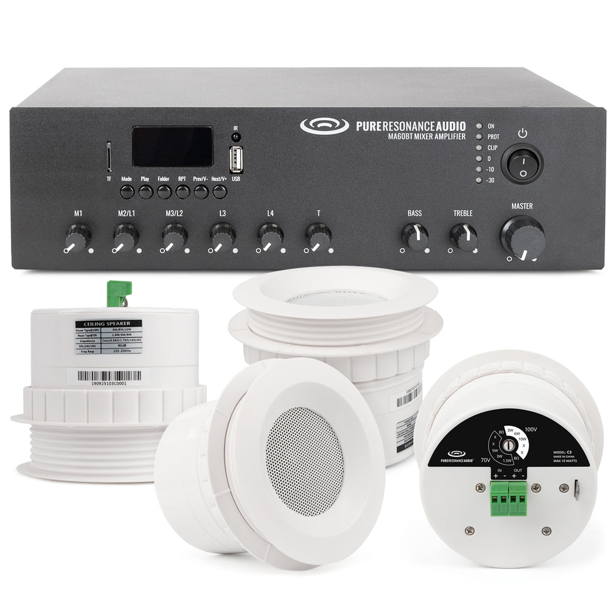 Basic Sound Setup For Storefront Small Retail Store Sound System with 8 Ceiling Speakers and 60W ...