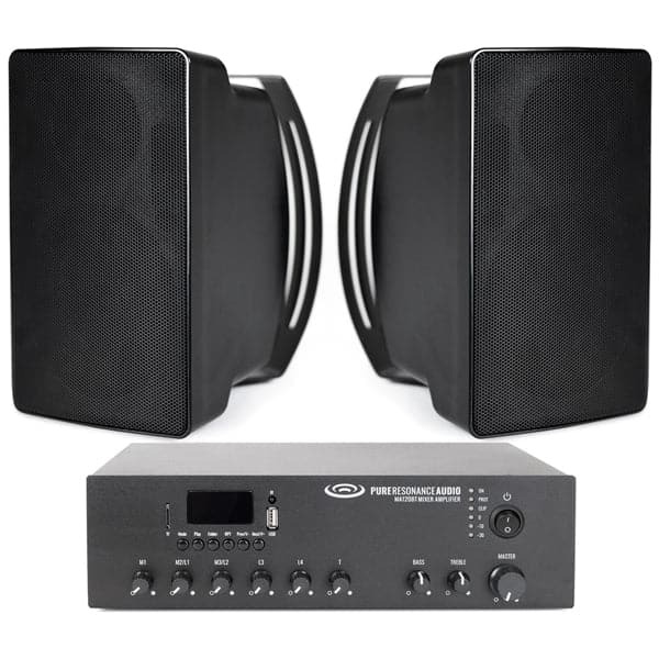 Restaurant Sound System with 70V Outdoor Speakers and 120W Mixer