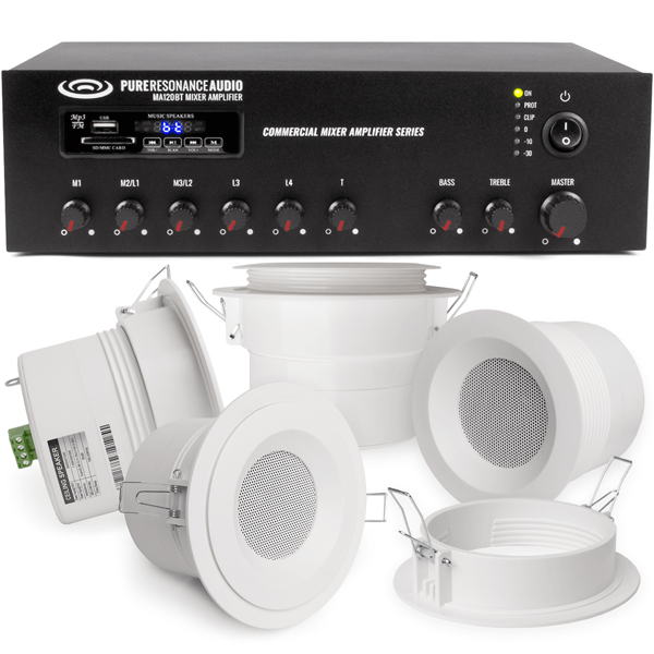 Office Sound System with 16 Drywall Mount Ceiling Speakers and 120W