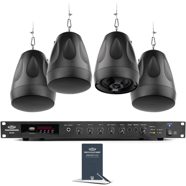 Sound Masking System with 4 Pendant Speakers and Rack Mount Ocean Sound ...